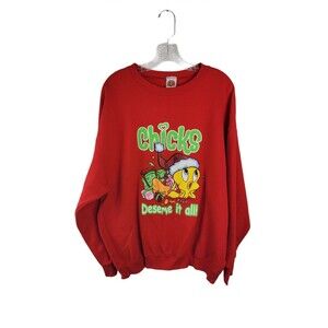 TWEETY Bird Chicks Deserve It All Red Christmas Sweatshirt Size XL Looney‎ Tunes
